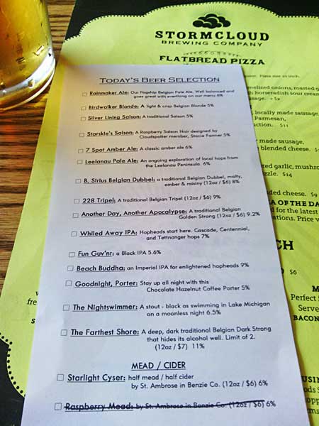 the storm cloud beer menu